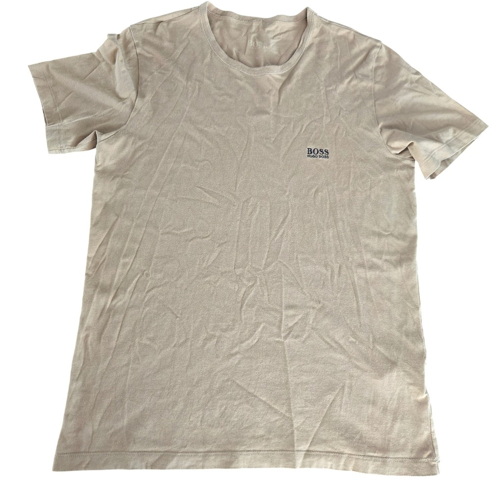 Hugo Boss Mens‎ Tan Cotton Crewneck Logo T-Shirt Size Medium 50325887